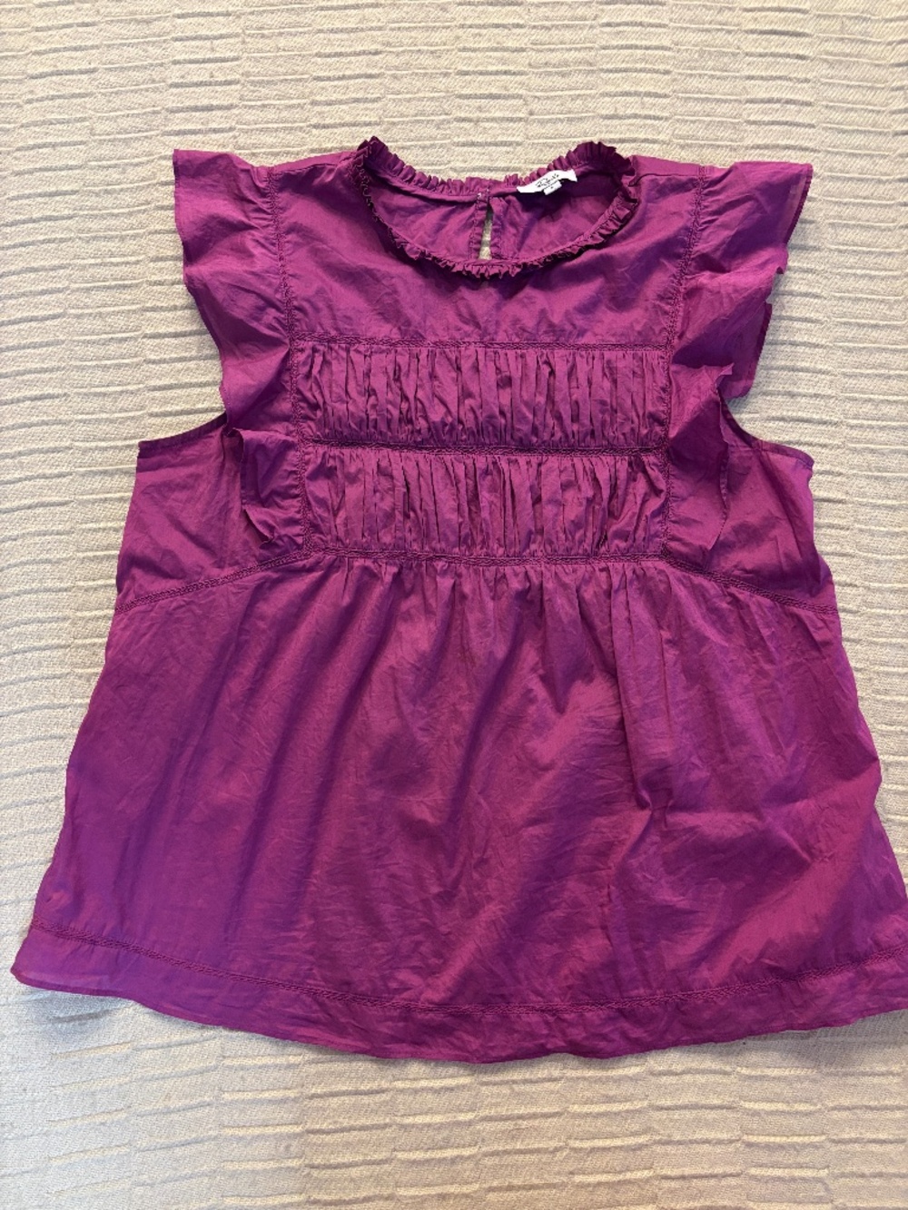 Rails Filomena Berry Ruched Ruffle Top 100% Cotton Size Small